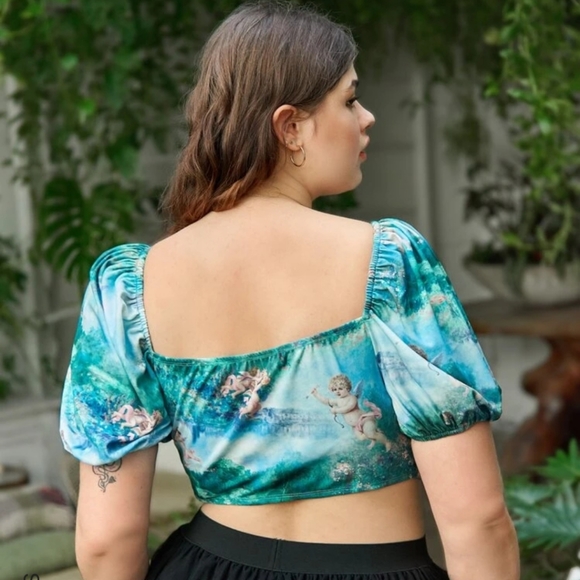 SHEIN 2XL Asymmetrical Angel Blue Zipper Crop Top - Picture 5 of 9